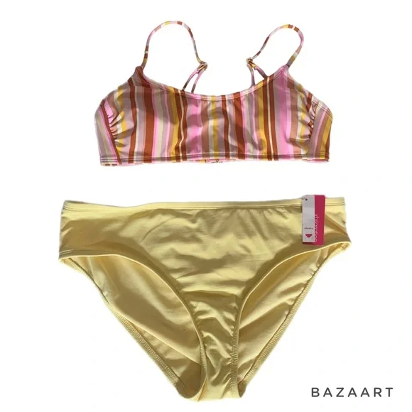 Xhilaration Striped Bralette Bikini Top & Xhilaration Yellow Bikini Bottom - Picture 4 of 7